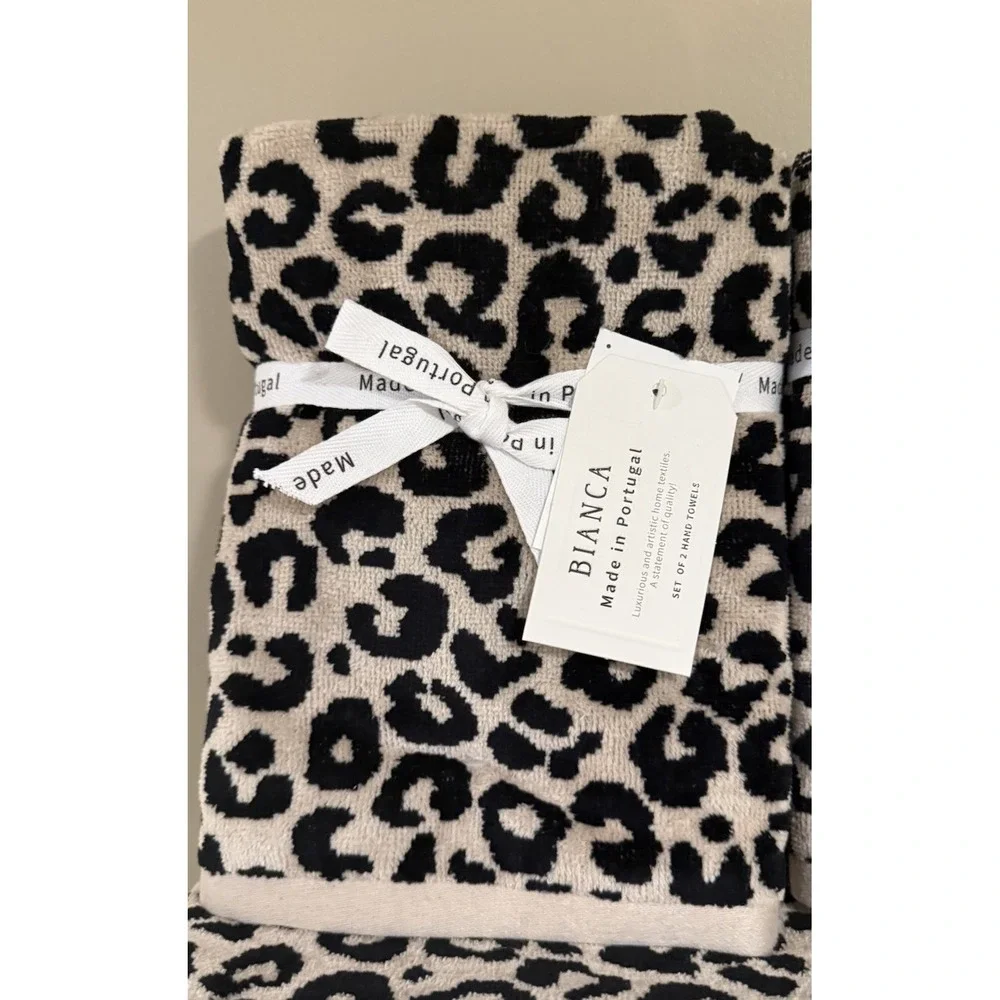 New Bianca Luxe Cheetah Leopard 6 Pc Towel Set Black Taupe (2 Bath 2 Hand 2 Tip)